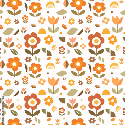 Half Shape Garden Seamless Pattern Retro Floral Geometric Mid Century Background