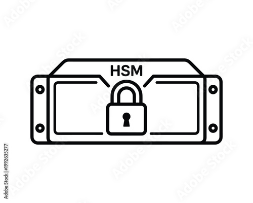Cryptographic Hardware Security Module icon. Outline symbol of secure data protection device.