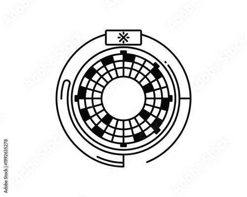 CT scanner slip ring icon showing internal rotating mechanism. Line art vector illustration.