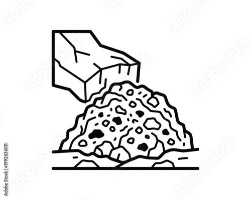 Detailed line art illustration of a glacial block depositing moraine sediment and rocks