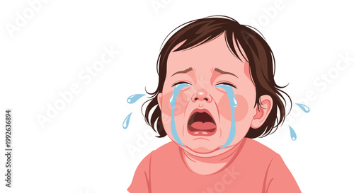 Young girl in a pink shirt crying with tears running down her cheeks and an expression of deep sadness or distress.