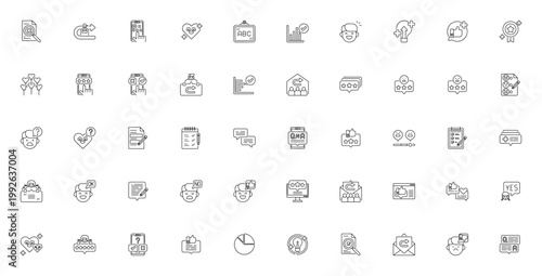 Customer feedback icon set. Vector symbols for survey, rating, review, satisfaction, testimonial and more. Editable stroke line icons collection.