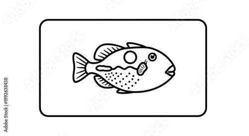Outline Drawing of a Pufferfish with Spots and Circle Detail on White Background