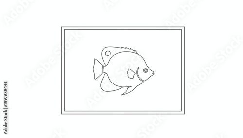 Outline drawing of a tropical fish in a rectangular frame