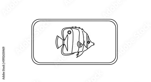 Outline illustration of a butterflyfish swimming, simple line art, isolated on white background