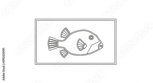 Outline Illustration of a Pufferfish Swimming in Water, Vector Art