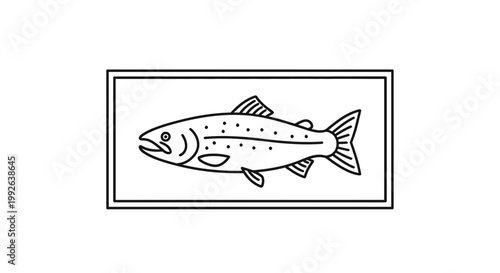 Minimalist Line Art of a Trout Fish Inside a Rectangle Frame