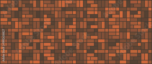 Geometric tiled pattern featuring reddish brown and dark brown rectangular shapes
