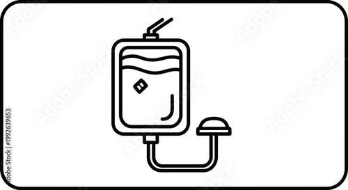 IV Drip Bag Icon Line Art - Medical Infusion Bag with Fluid and Dropper