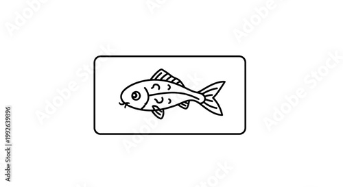 Cute Cartoon Fish Illustration, Simple Line Art, Isolated on White Background
