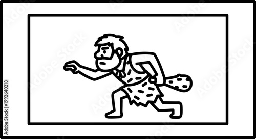 Caveman Running with Club, Prehistoric Man, Cartoon Style