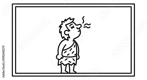 Caveman Smelling Fresh Air, Primitive Man Enjoying Nature, Stone Age Lifestyle