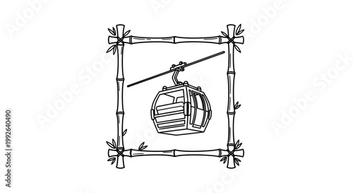 Bamboo Frame Cable Car Gondola Aerial Tramway Transportation Icon Sketch