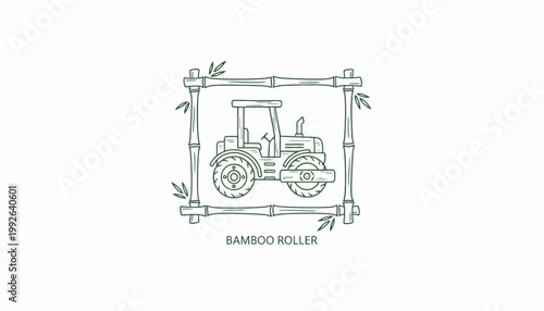 Bamboo Roller Logo: Tractor within Bamboo Frame, Eco-Friendly Industry Concept