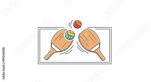 Beach Tennis Rackets and Balls in Motion, Summer Beach Game Icon