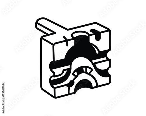 Isometric cross-section diagram of a glassblower's shaping block tool.