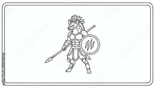 Warrior Hyena Character with Spear and Shield, Tribal Warrior, Fantasy Animal Warrior