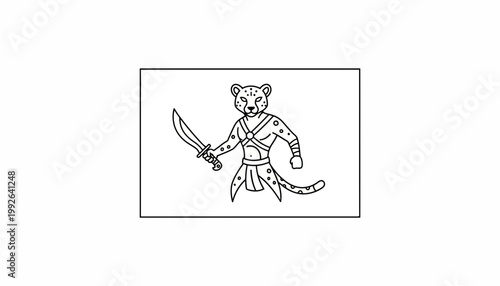 Warrior Leopard Character Holding Sword, Anthropomorphic Animal Warrior