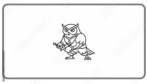 Warrior Owl Holding Sword, Cartoon Style