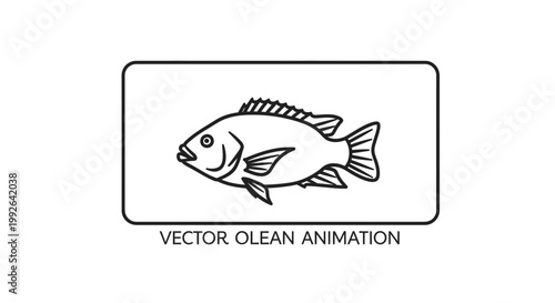 Simple line art illustration of a fish in a rectangle