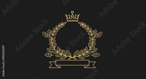 Golden laurel wreath with crown symbol.
