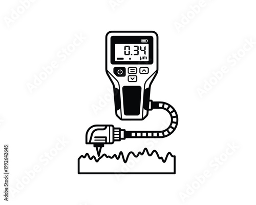 Mechanical surface roughness tester measuring a wavy texture with a digital display showing 0.34 µm