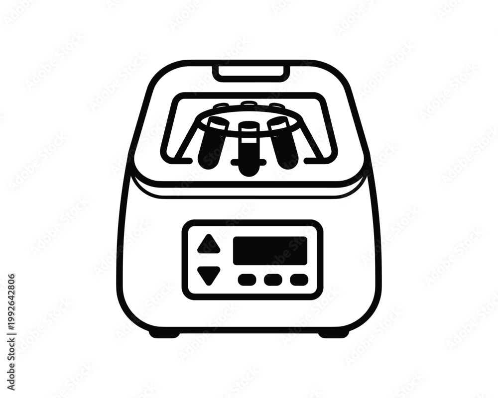 Fototapeta premium Microcentrifuge vector line art icon with tubes inside for laboratory sample separation.