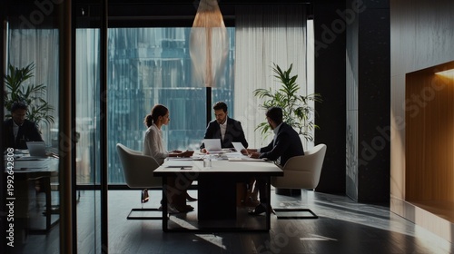 Business team working on product launch strategy in modern office