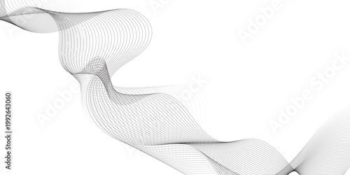 Abstract grey, white smooth element swoosh speed wave modern stream background. Wave with lines created using blend tool. Abstract frequency sound wave lines and twisted curve lines background.	