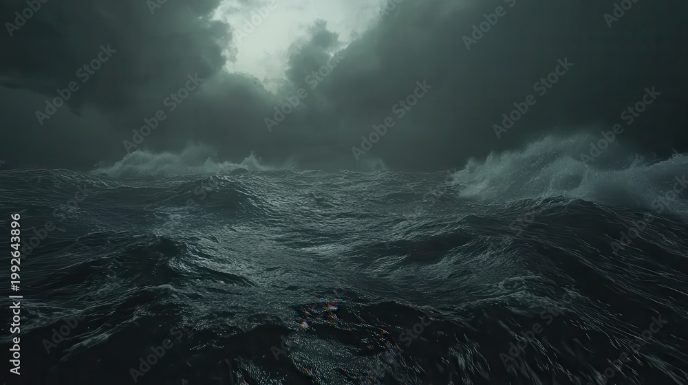 Fototapeta premium Turbulent Ocean Waves Under Dramatic Storm Clouds Creating a Breathtaking Gloomy Seascape
