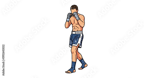 Boxer in fighting stance, ready for combat, athletic physique