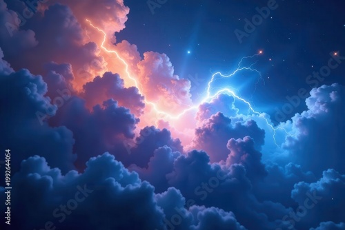 Electric blue energy bursts, swirling cosmic clouds, radiant light , universe, science fiction, energy