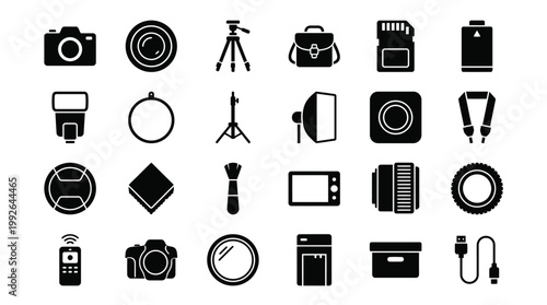 Camera Photography Icons Set on White Background