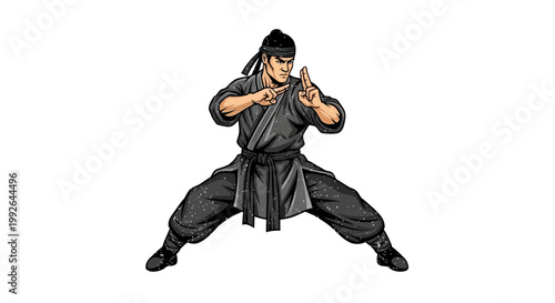 Martial arts fighter in fighting stance, pixel art style