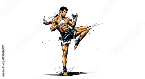 Muay Thai Fighter Kicking