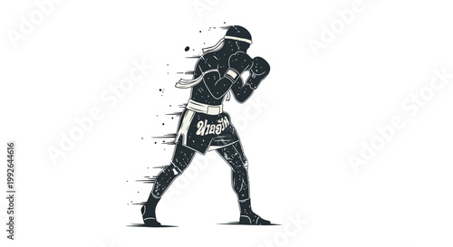 Muay Thai Fighter Silhouette with Speed Lines