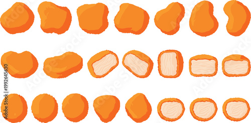 Chicken Nugget Vector Collection Featuring Breaded Coating, Cross‑Sections, and Processed Food Product Designs