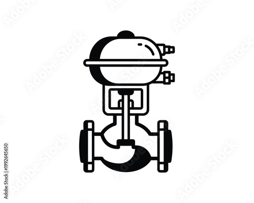 Pneumatic control valve line art illustration for industrial automation projects.