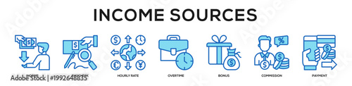 blue - Income Sources web banner icon vector illustration concept