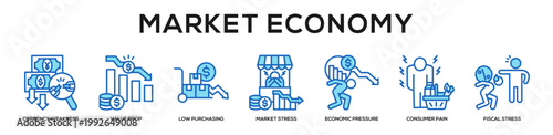 blue - Market Economy web banner icon vector illustration concept