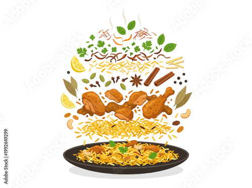 Aromatic chicken biryani with fragrant basmati rice and spices, a delicious and visually appealing Indian dish