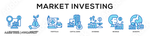 blue - Market Investing web banner icon vector illustration concept
