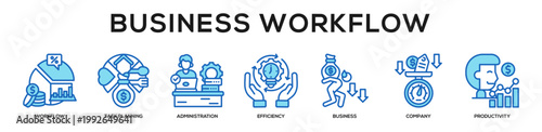 blue - Business Workflow web banner icon vector illustration concept