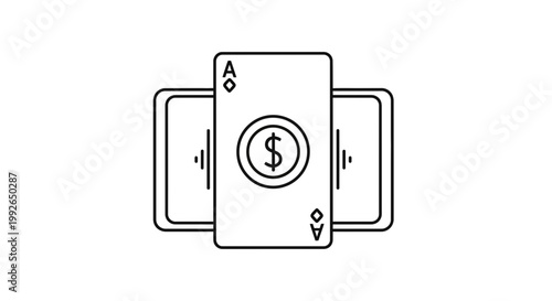 Online Gambling Ace Card with Dollar Coin on Mobile Phone Screen, Casino Game Concept