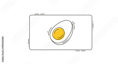 Minimalist illustration of a halved boiled egg with yellow yolk on a white background