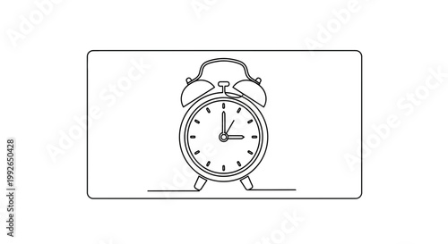 Minimalist Line Art Alarm Clock Showing 3 O'Clock, Simple Timepiece Icon