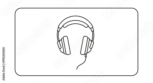 Minimalist Line Art Icon of Headphones with Cable, Simple Vector Graphic