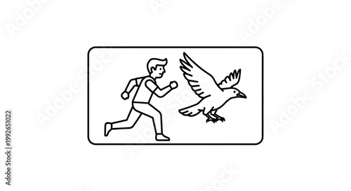 Man Running From Aggressive Bird, Danger, Fear, Escape Concept