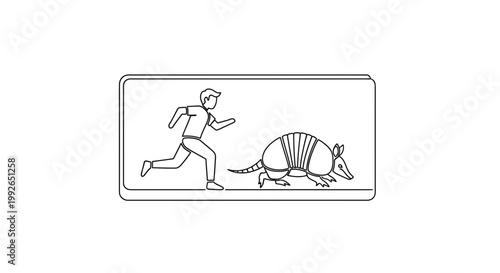 Man Chasing Armadillo in a Cartoon Style
