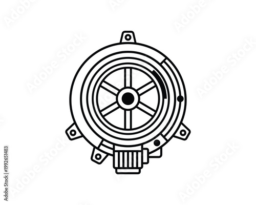 Vector outline illustration of an aerospace reaction wheel for spacecraft attitude control projects.